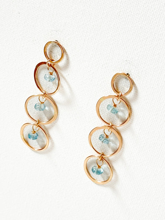 Circles Earrings with Aquamarine stones