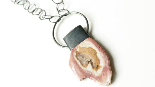 Blackened Silver Pink Agate Statement Necklace