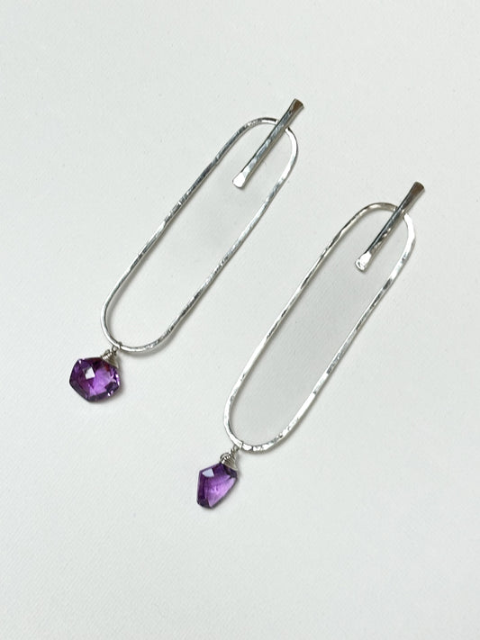 Long Silver Cylinders w/ Amethyst