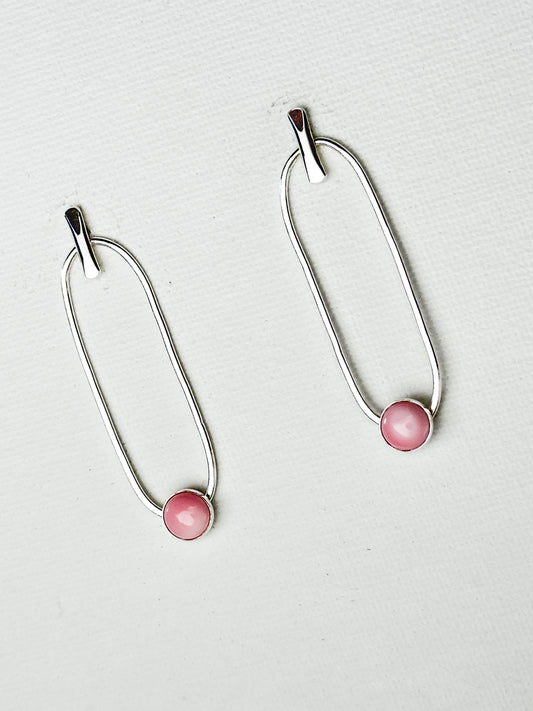 Silver Power Ovals with Pink Conch Shells