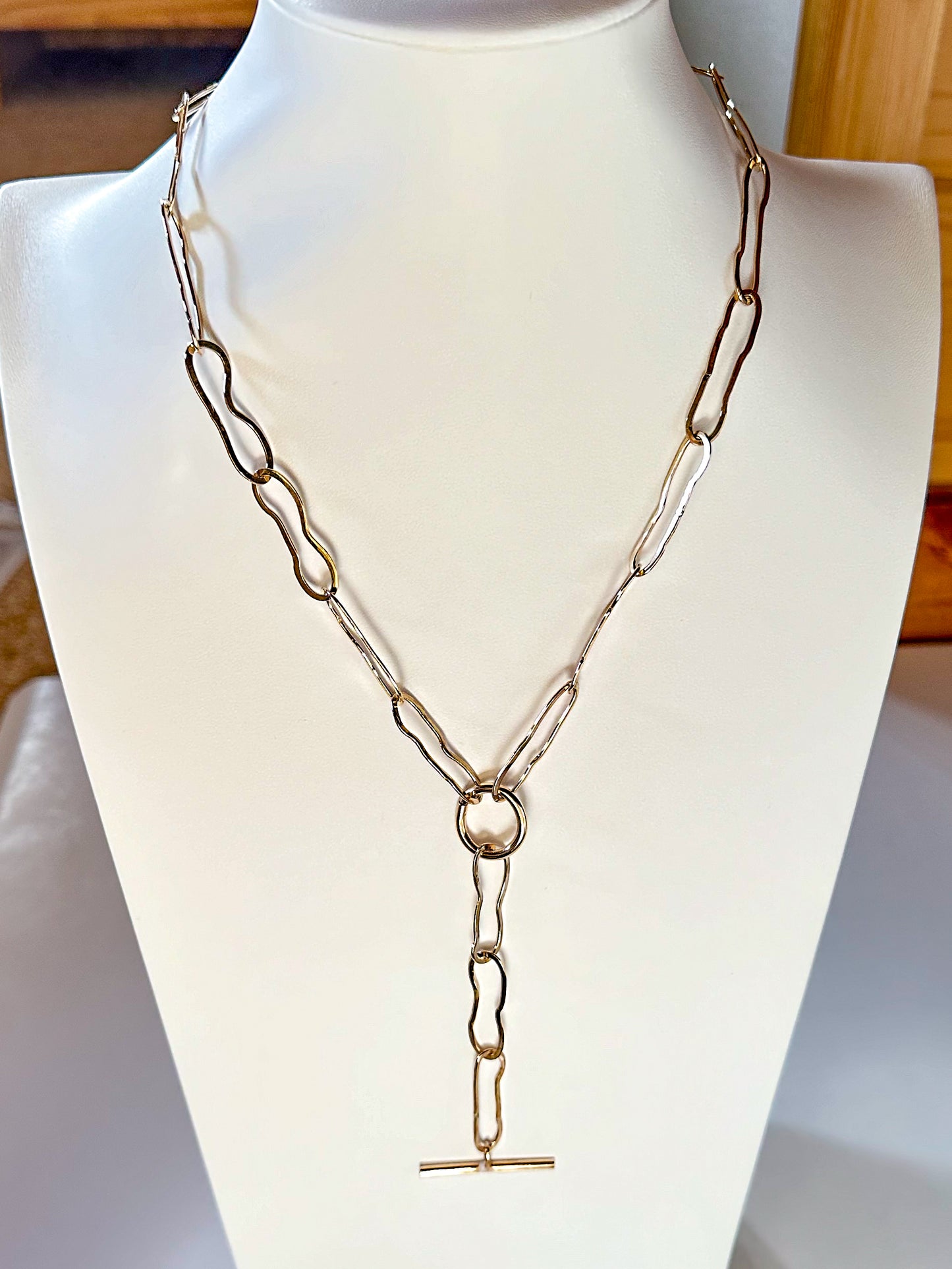 Gold Freeform Link Lariat Necklace