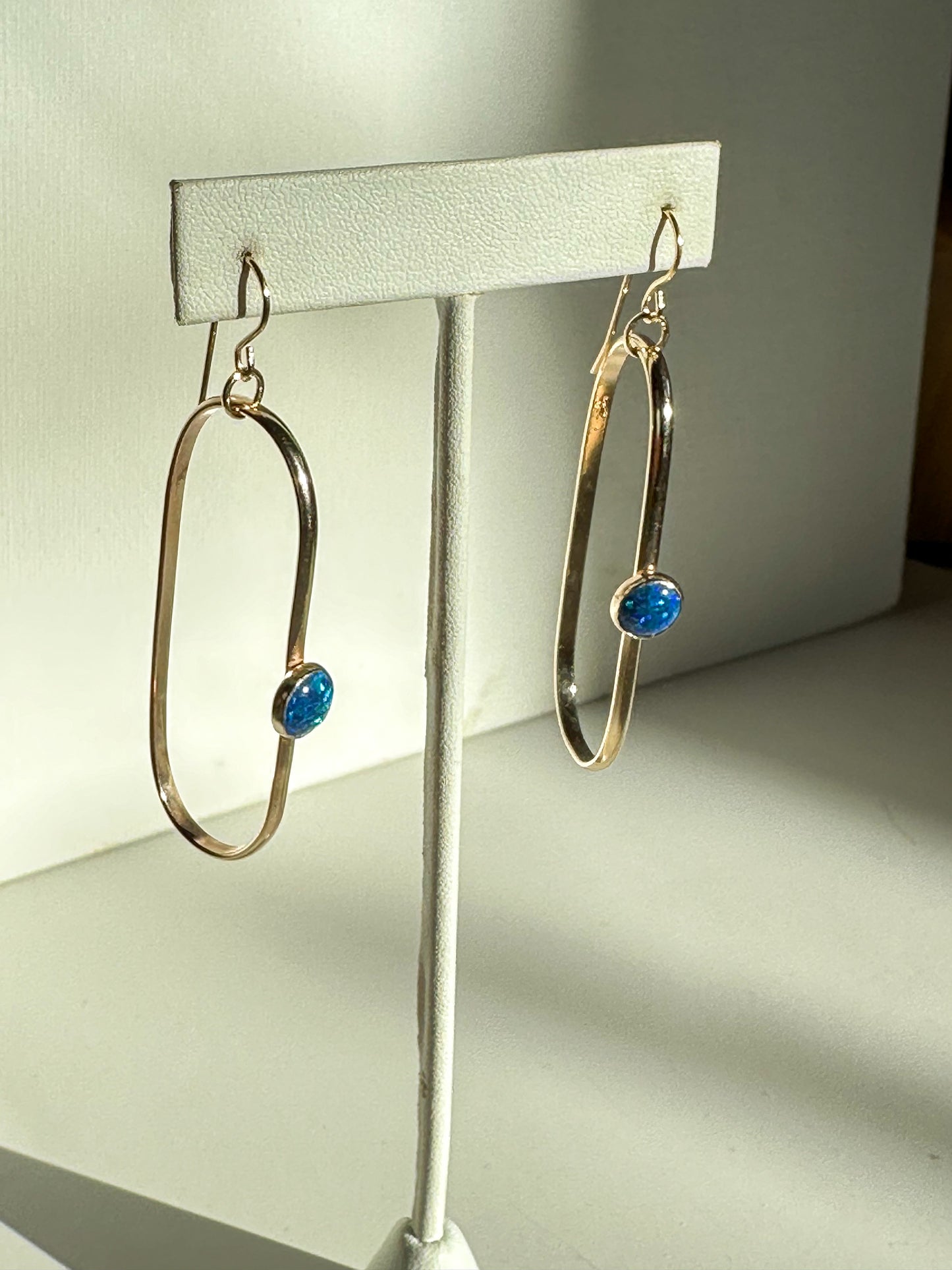 Cylinder Earrings with Dark Blue Opals