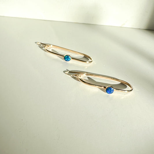 Cylinder Earrings with Dark Blue Opals