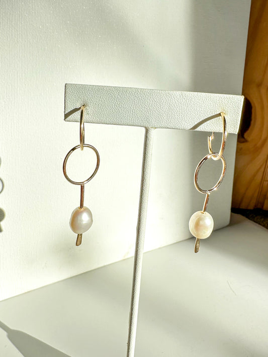 Gold Pearl Drop Hoops