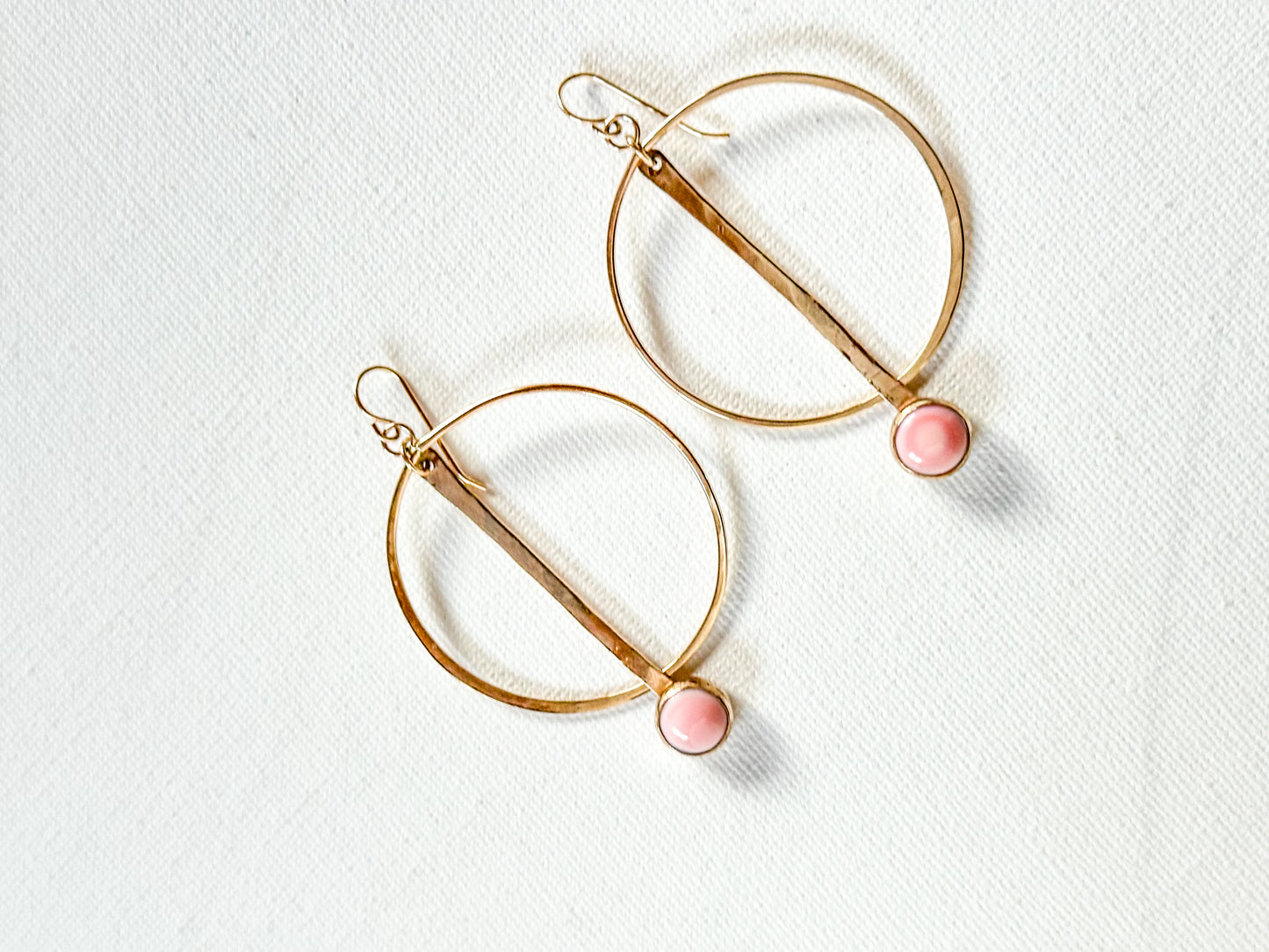 Gold Pendulum Earrings with Pink Conch