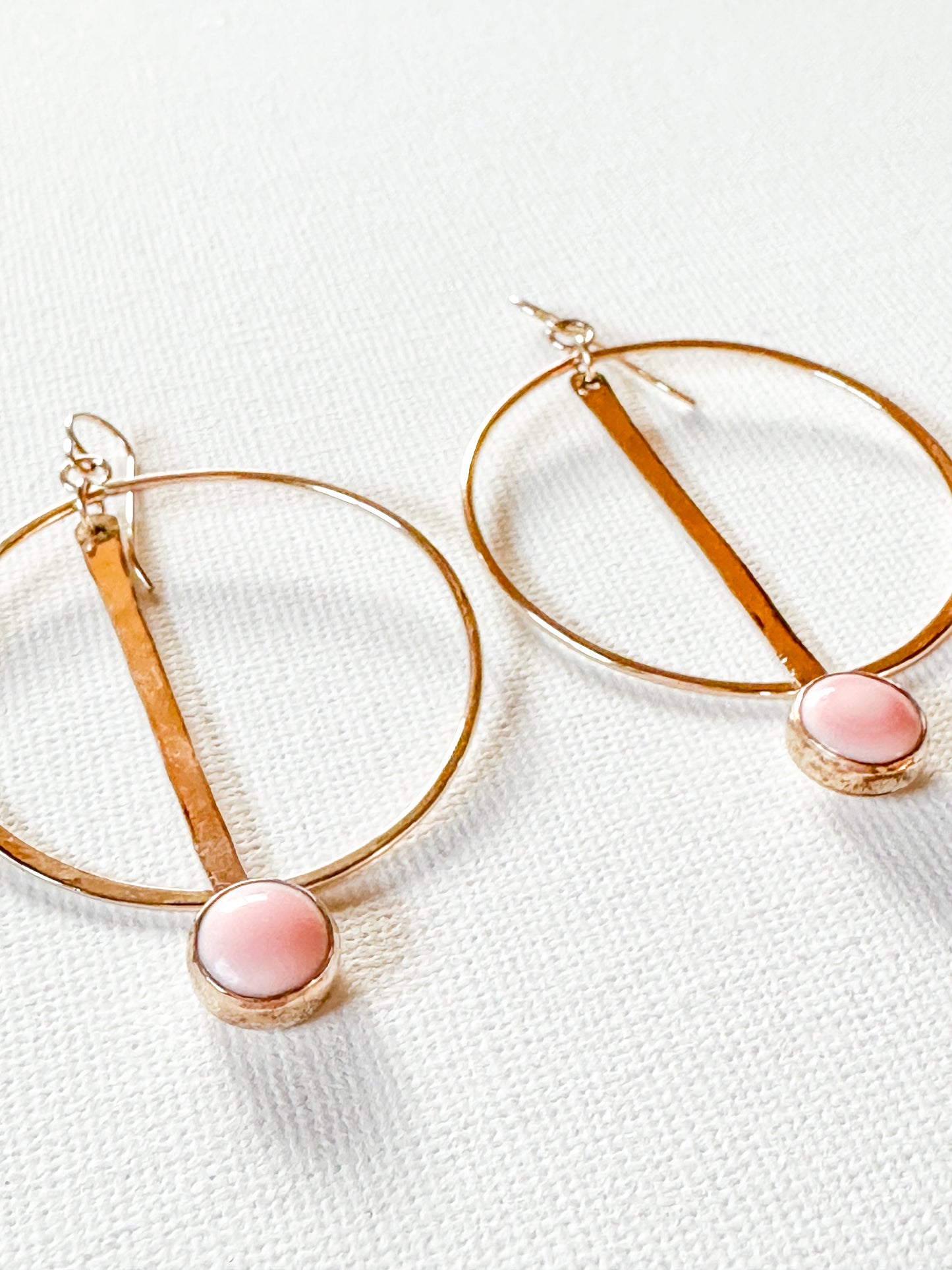 Gold Pendulum Earrings with Pink Conch