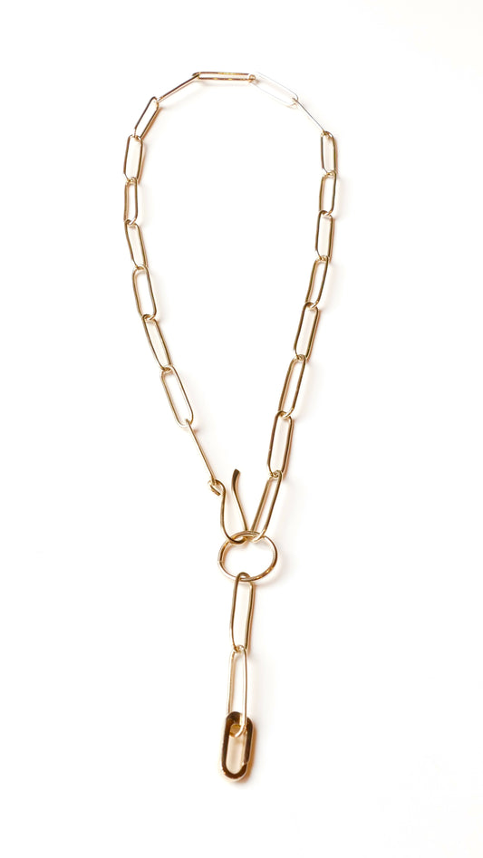 Paperclip Lariat Necklace Gold Filled