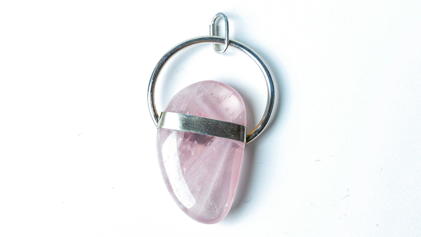 Silver Pink Rose Quartz Pendant