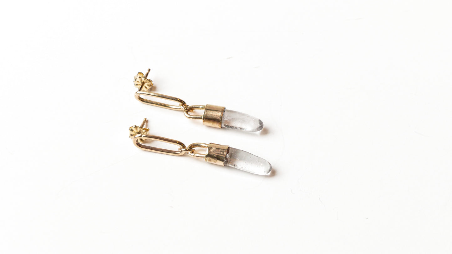 Clear Quartz Lock Earrings - Gold Filled