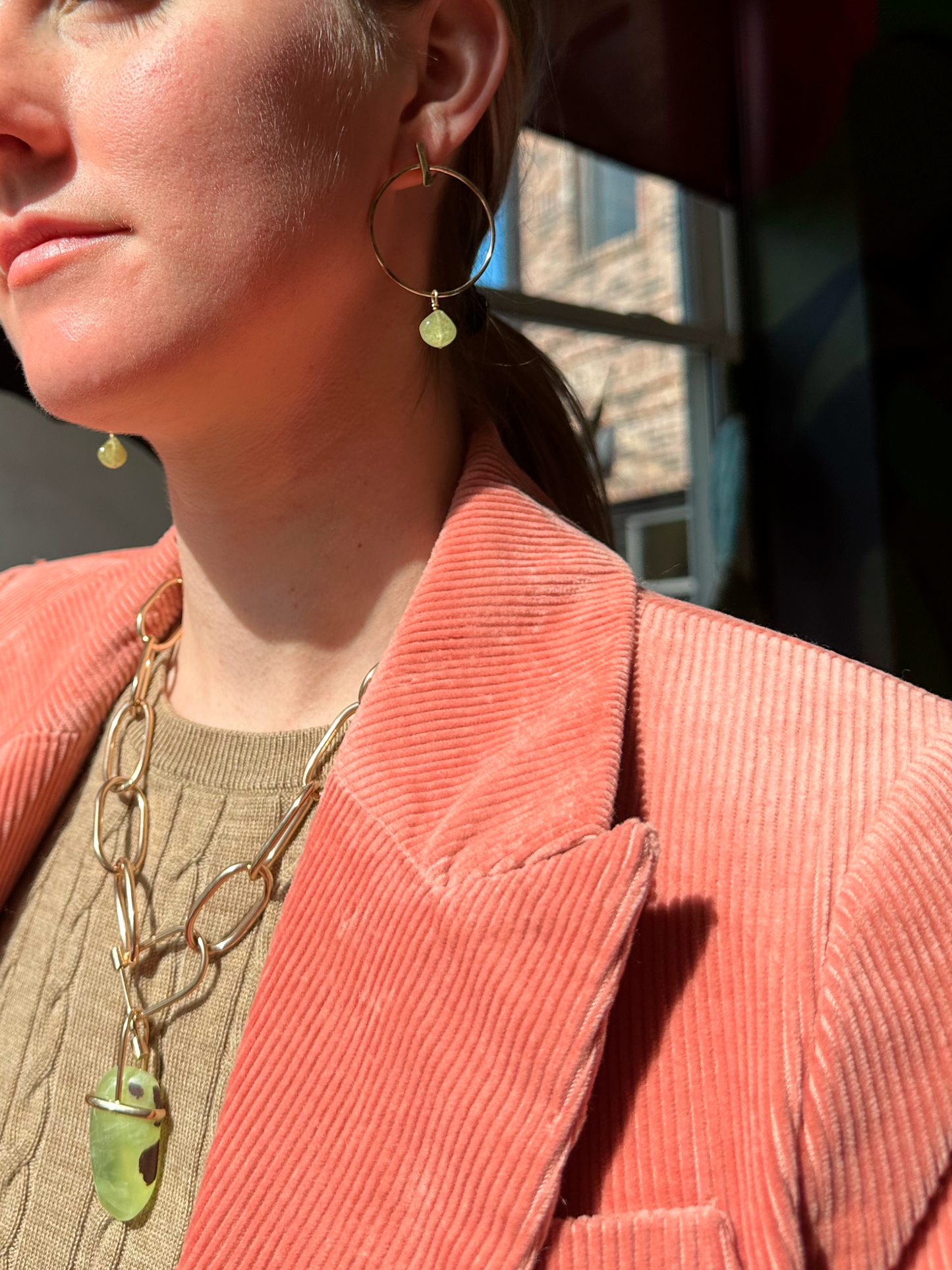 Prehnite Pendant-Gold