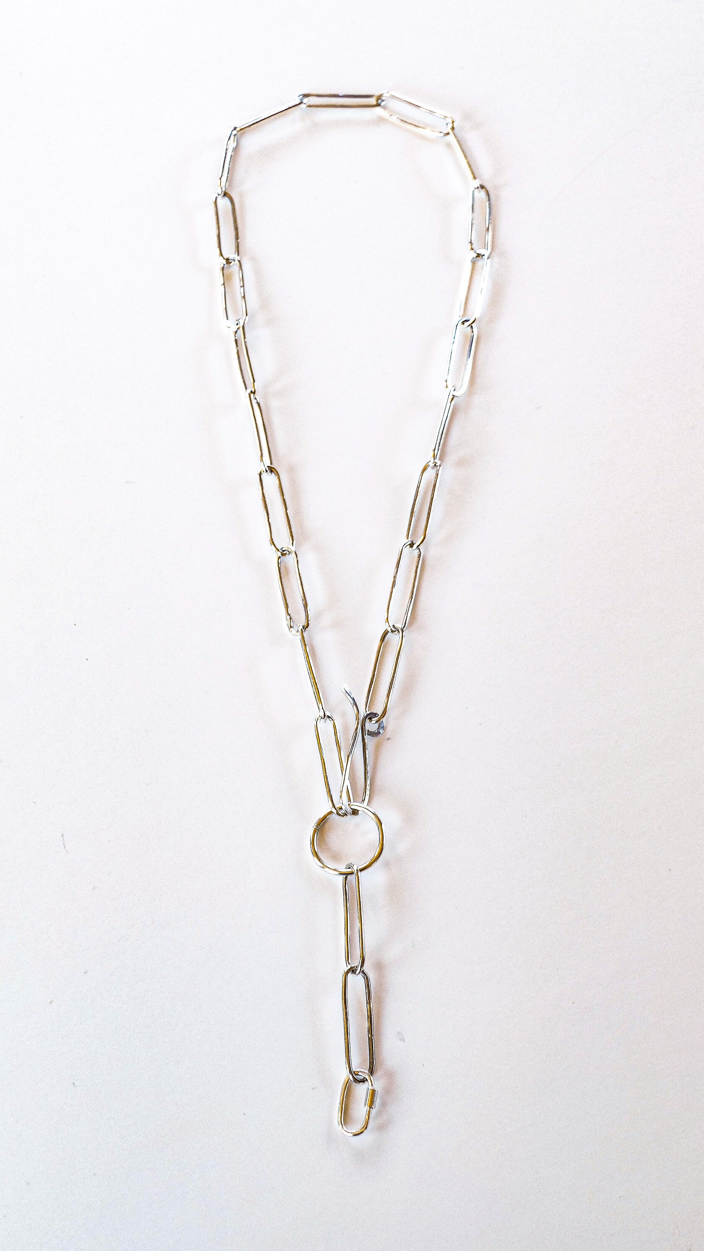 Paperclip Lariat Necklace Silver