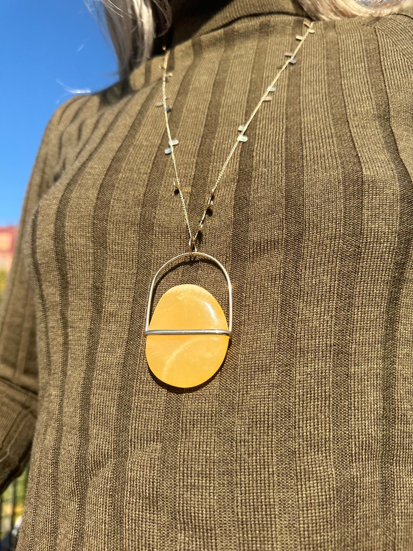 Yellow Calcite Pendant-Gold