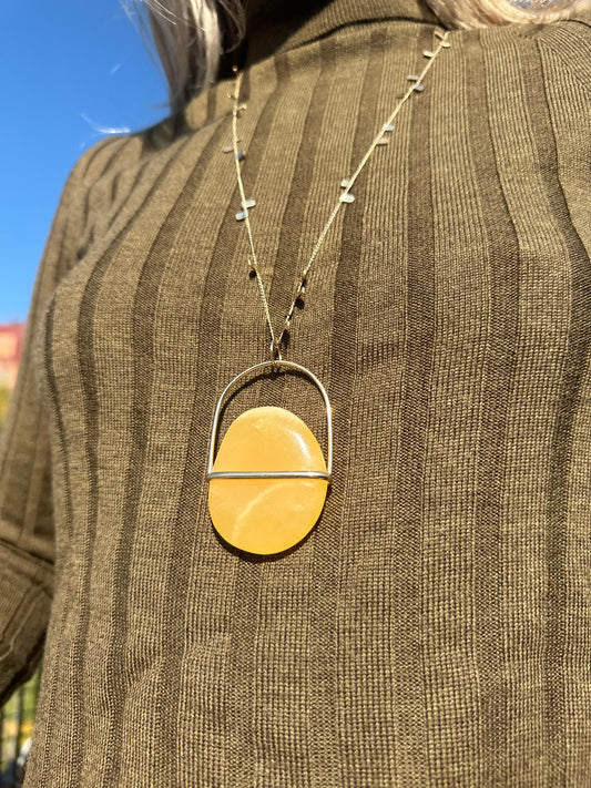 Yellow Calcite Pendant-Gold