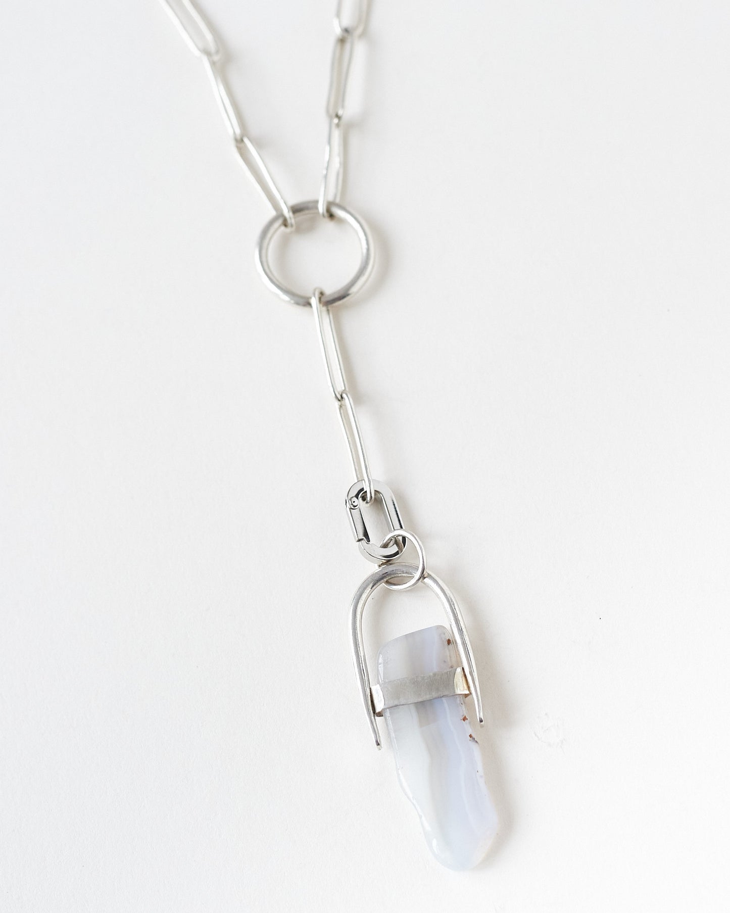 Paperclip Lariat Necklace Silver