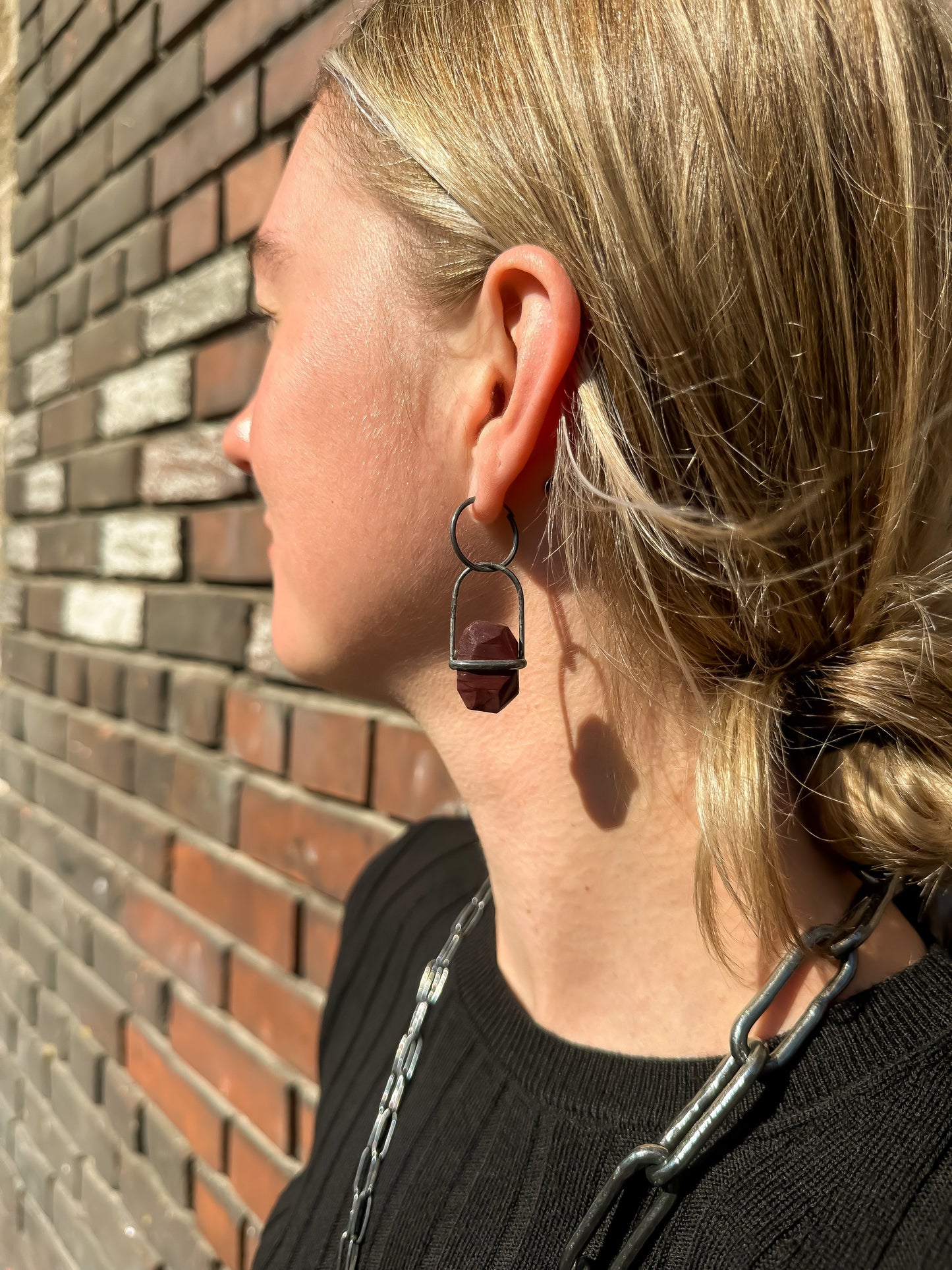 Mookaite Blackened Silver Hoops