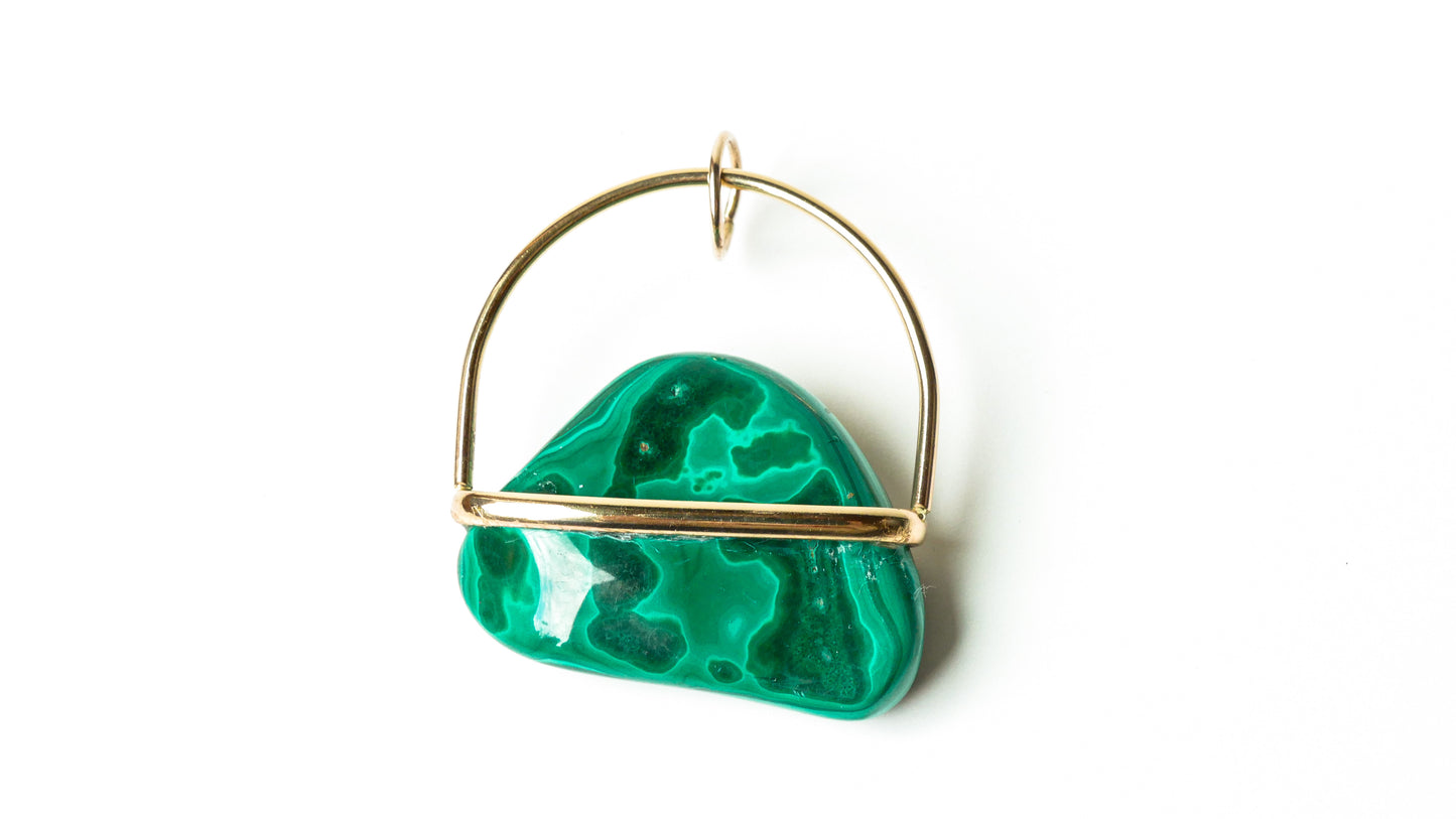 Large Malachite Pendant-Gold